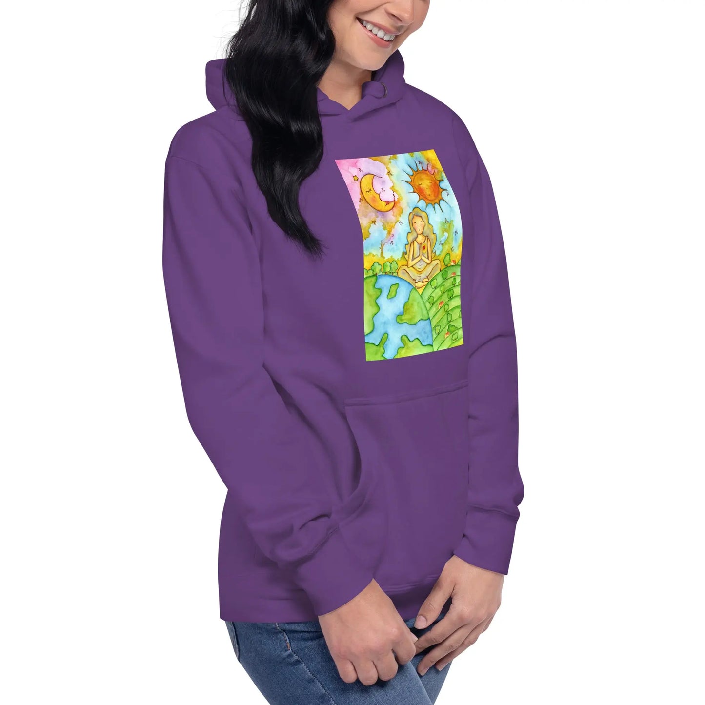 Unisex Pullover Hoodie (meditating beneath the sun and moon)