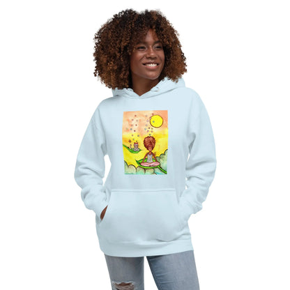 Unisex Pullover Hoodie (cat and woman meditating)