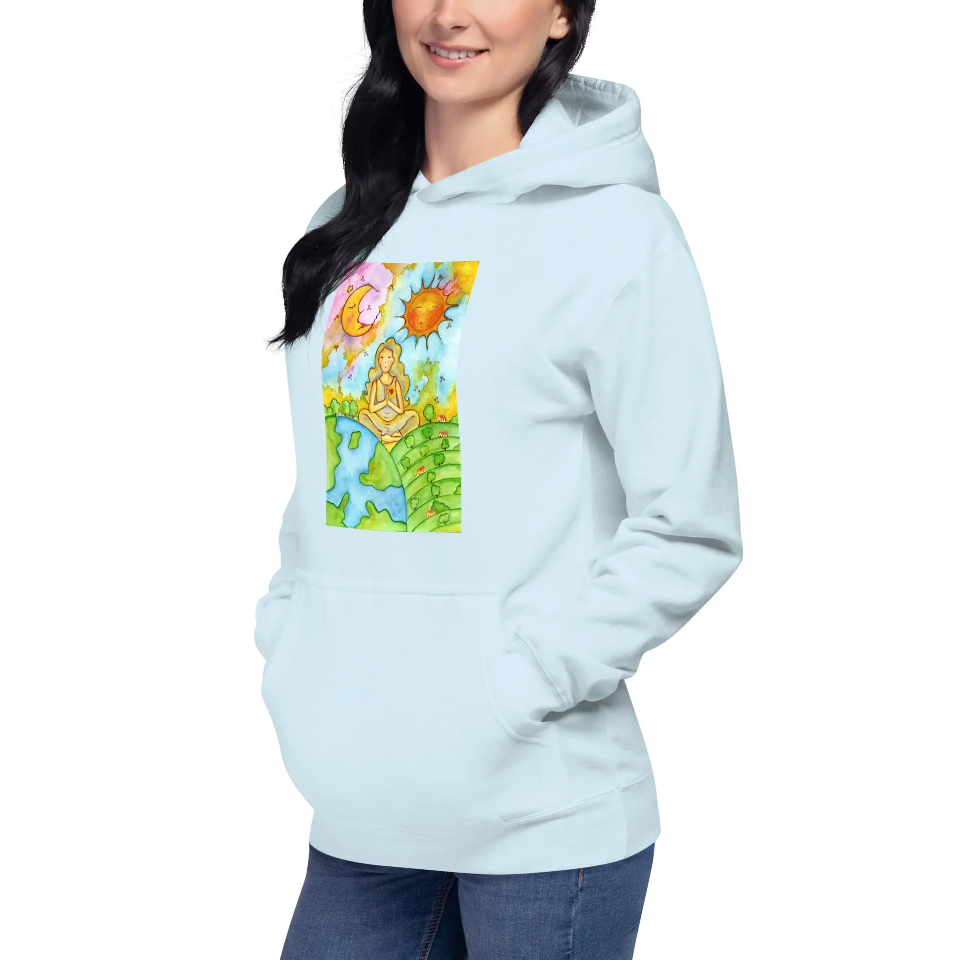 Unisex Pullover Hoodie (meditating beneath the sun and moon)