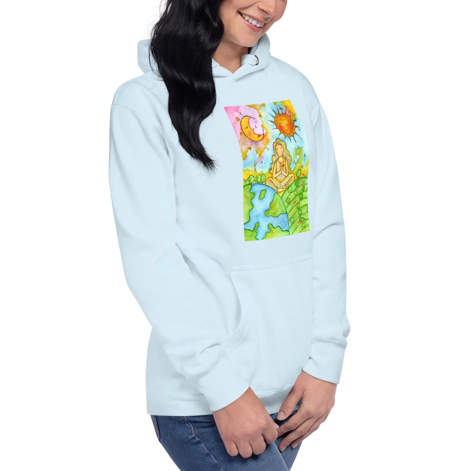 Unisex Pullover Hoodie (meditating beneath the sun and moon)