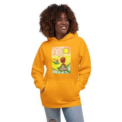 Unisex Pullover Hoodie (cat and woman meditating)