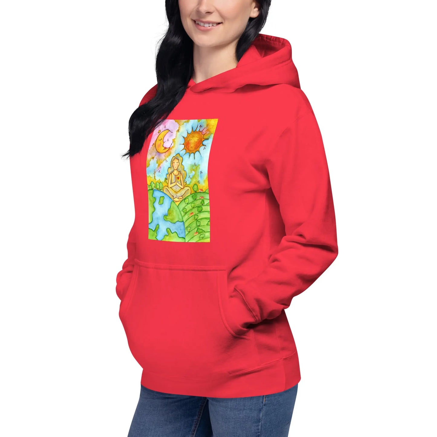 Unisex Pullover Hoodie (meditating beneath the sun and moon)