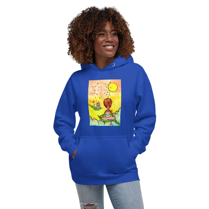 Unisex Pullover Hoodie (cat and woman meditating)