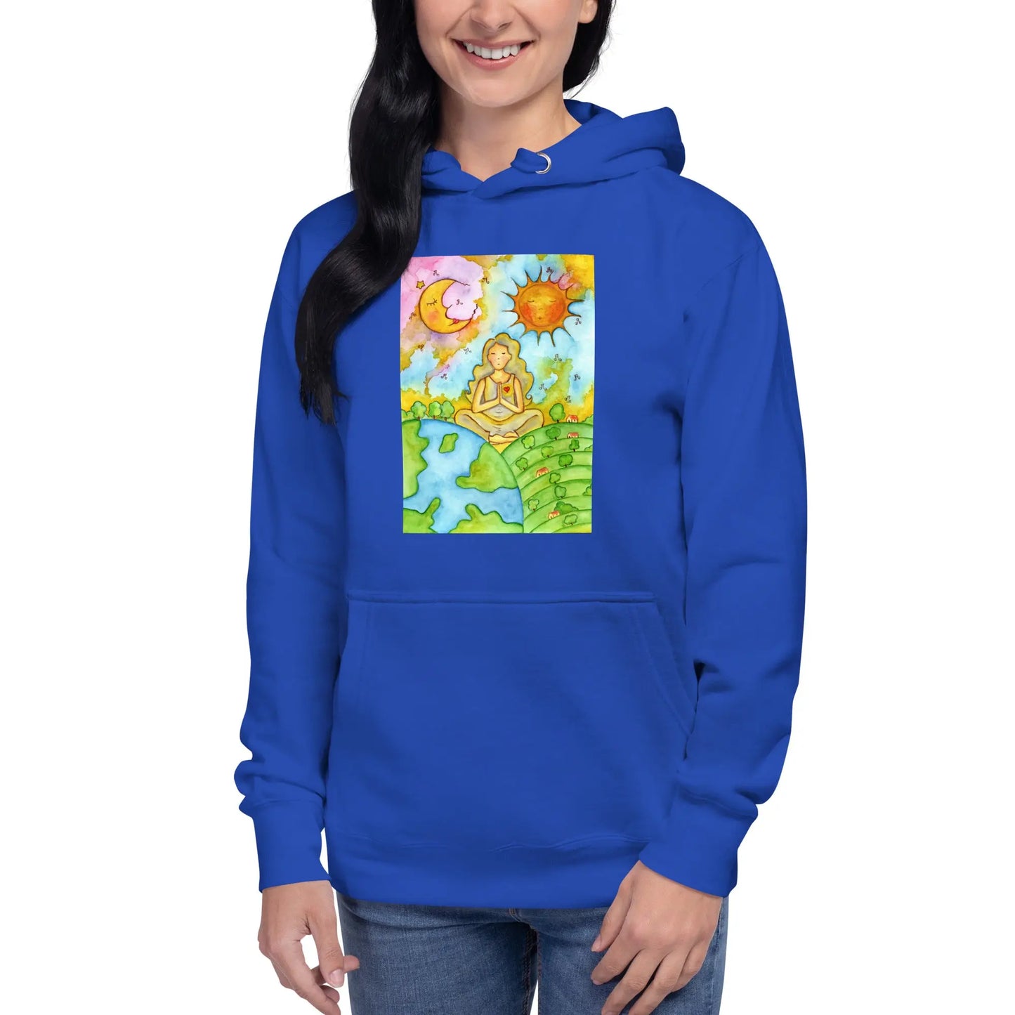 Unisex Pullover Hoodie (meditating beneath the sun and moon)