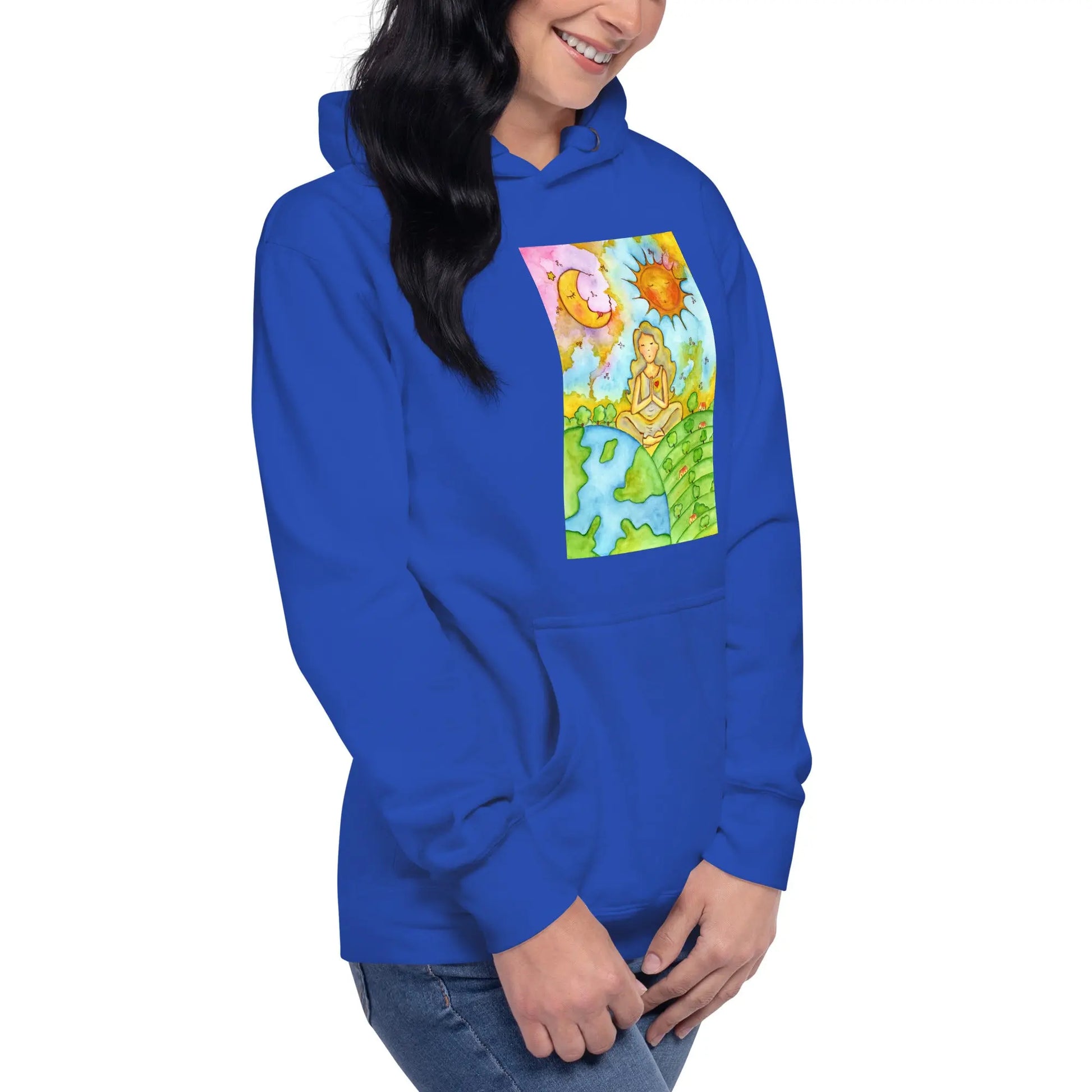 Unisex Pullover Hoodie (meditating beneath the sun and moon)