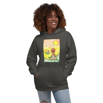 Unisex Pullover Hoodie (cat and woman meditating)