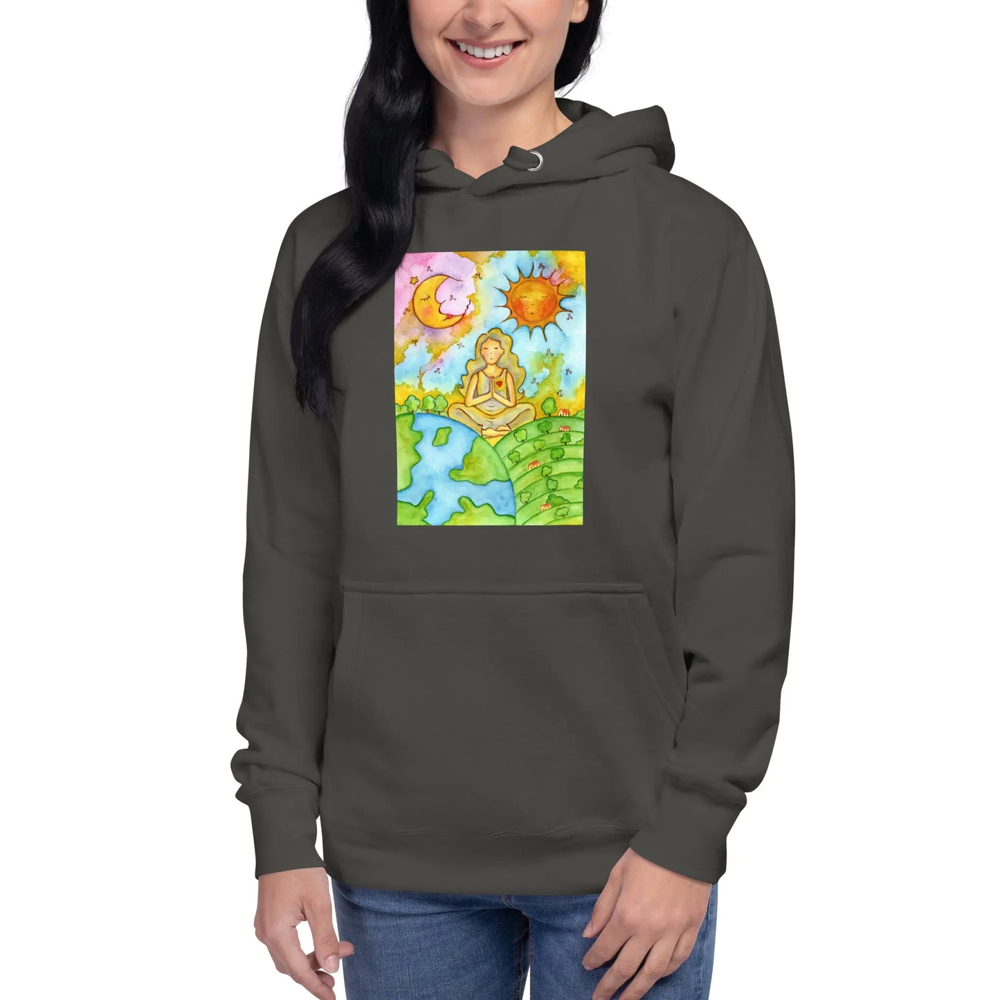 Unisex Pullover Hoodie (meditating beneath the sun and moon)