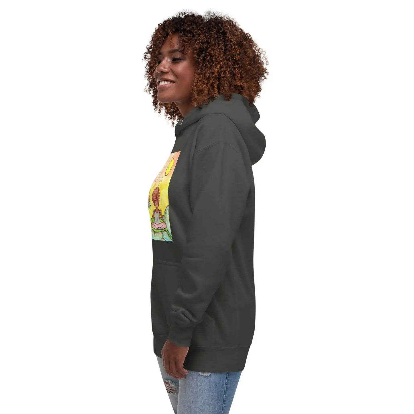 Unisex Pullover Hoodie (cat and woman meditating)