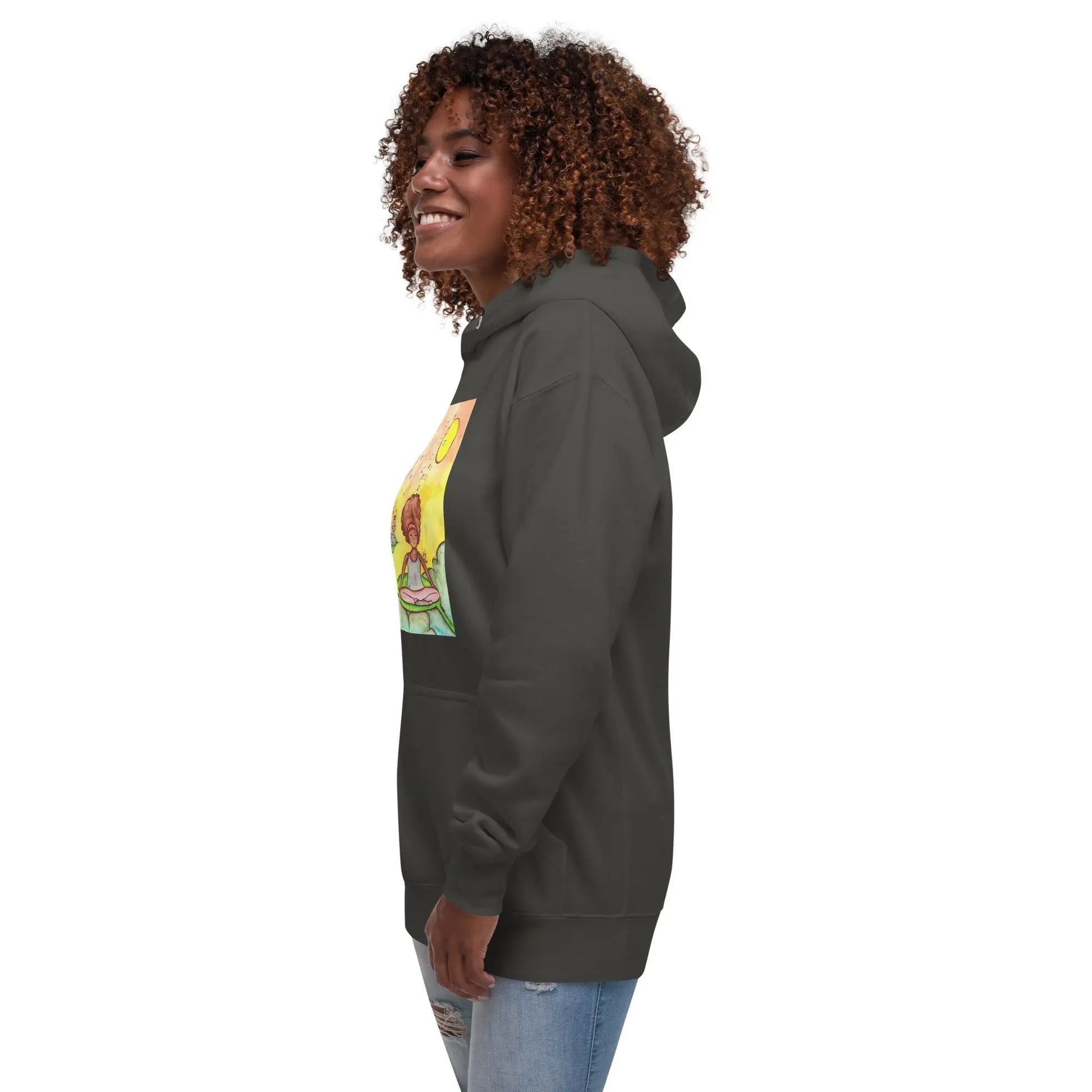 Unisex Pullover Hoodie (cat and woman meditating)