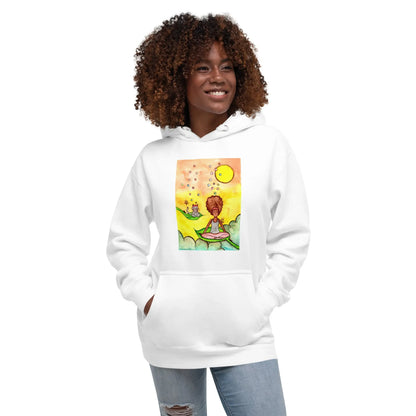 Unisex Pullover Hoodie (cat and woman meditating)