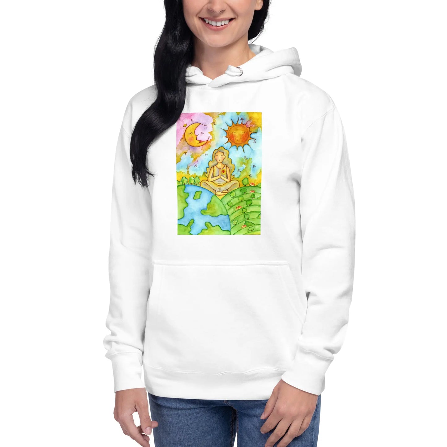 Unisex Pullover Hoodie (meditating beneath the sun and moon)
