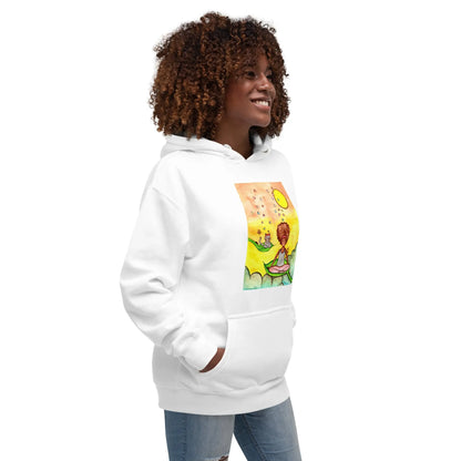 Unisex Pullover Hoodie (cat and woman meditating)