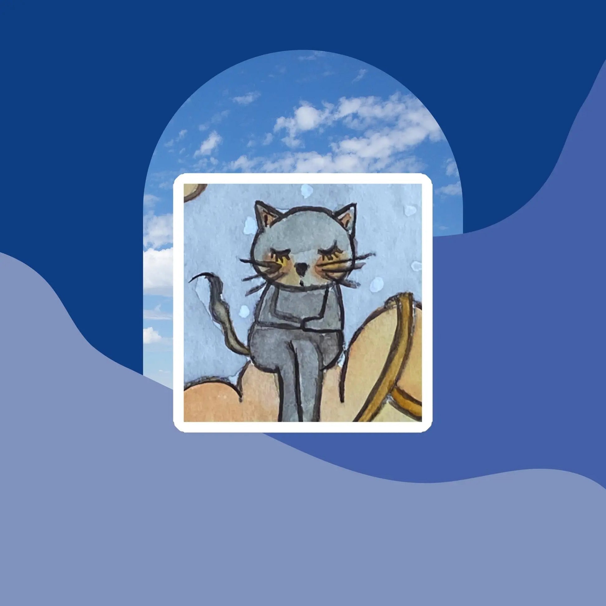 Magnet (cat meditating on a cloud - blue background)