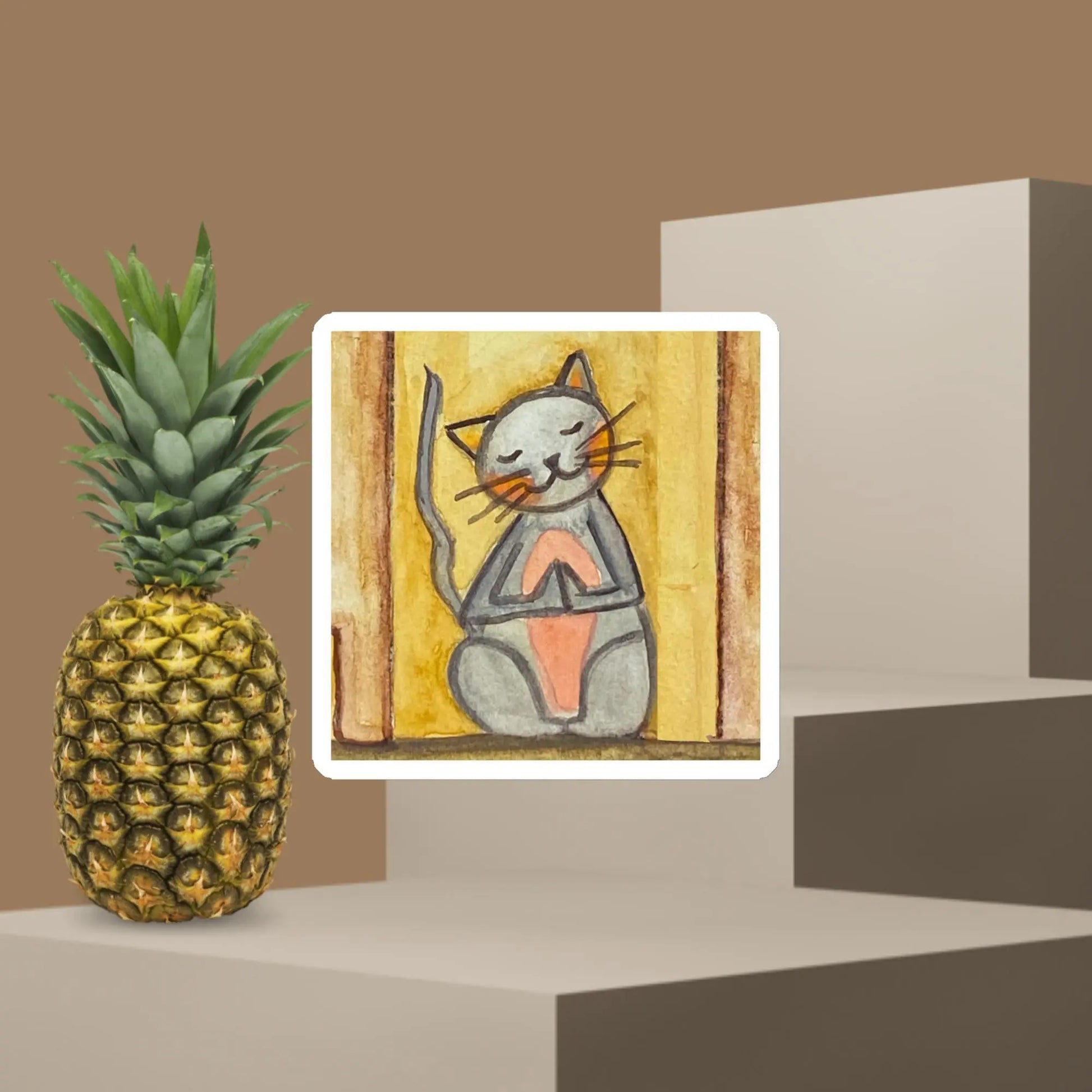 Magnet (cat meditating - brown background)