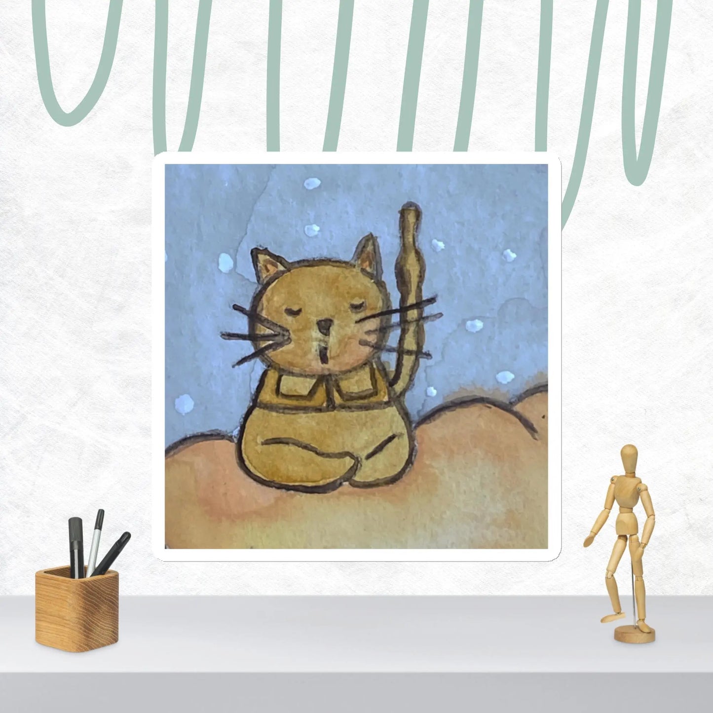 Magnet (cat chanting on a cloud - blue background)