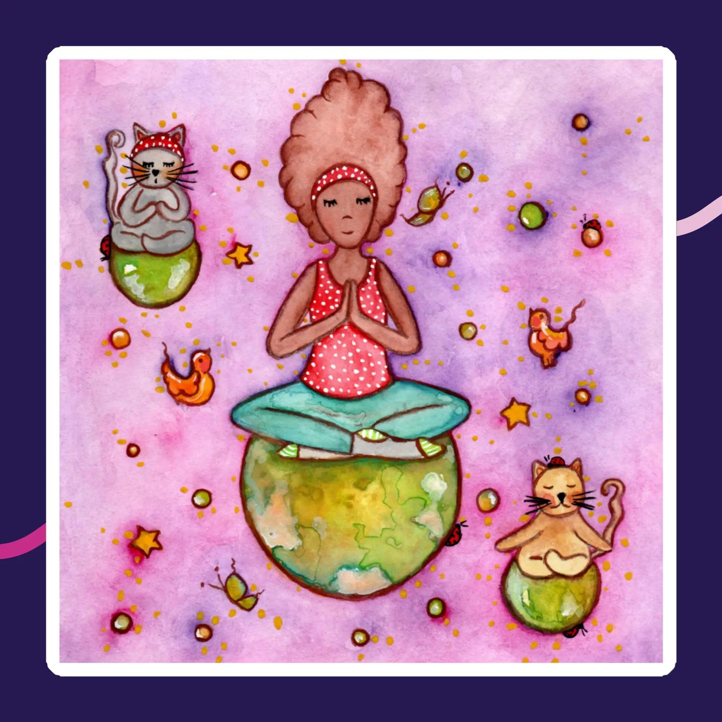 Magnet (woman and cats meditating)