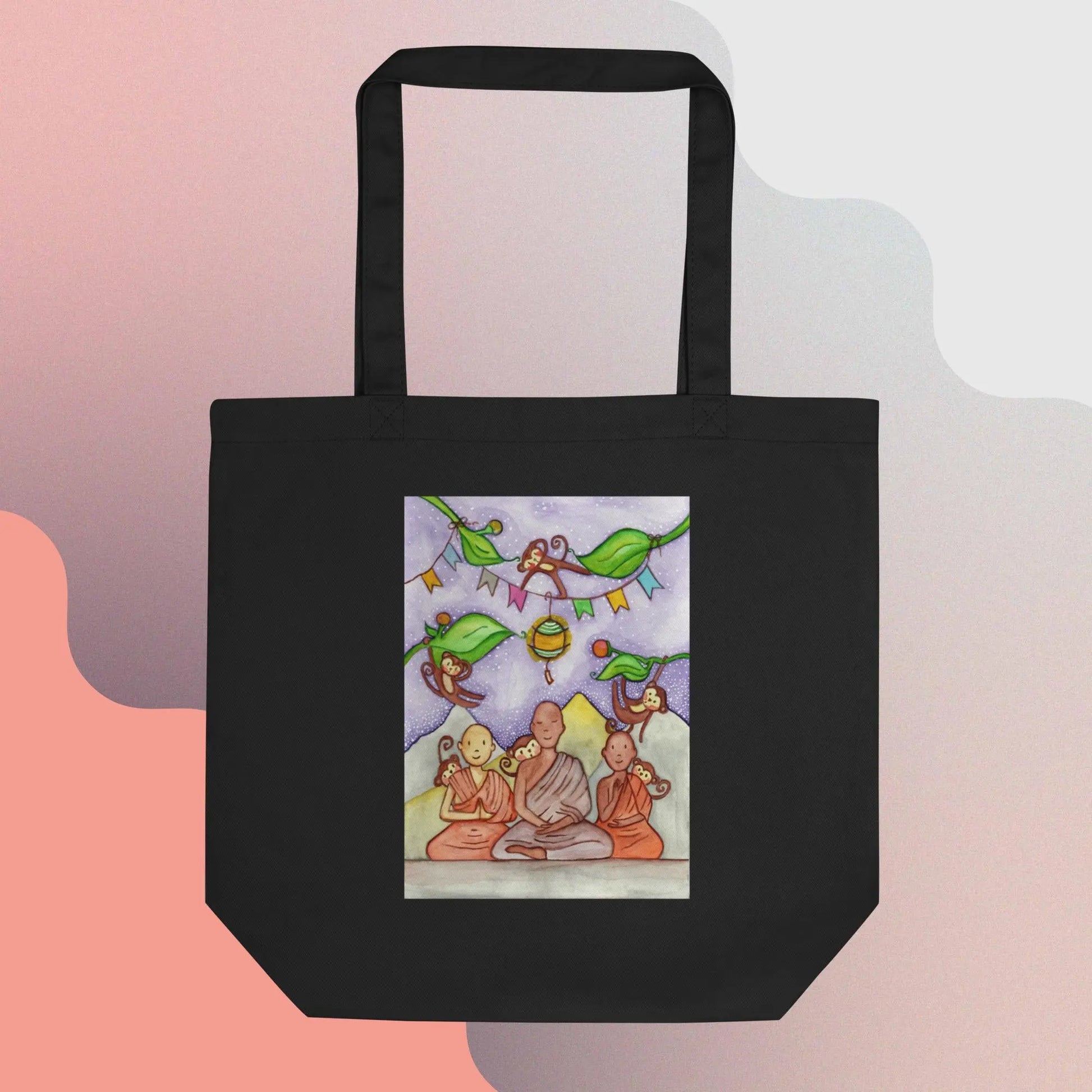 Eco Tote Bag (young monks learning to calm the monkey mind)