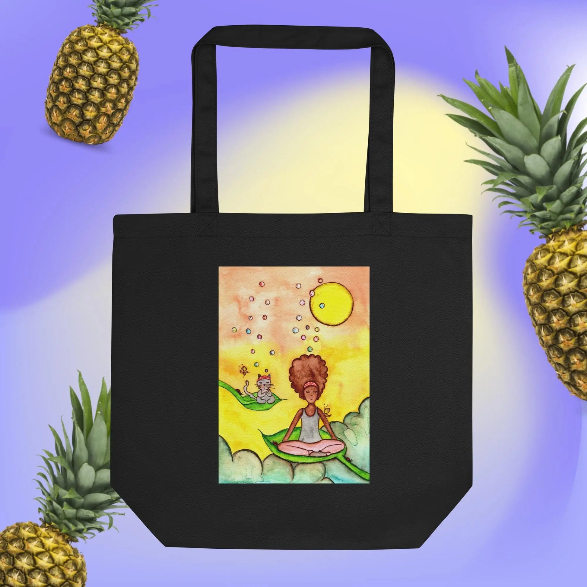 Eco Tote Bag (cat and woman meditating)