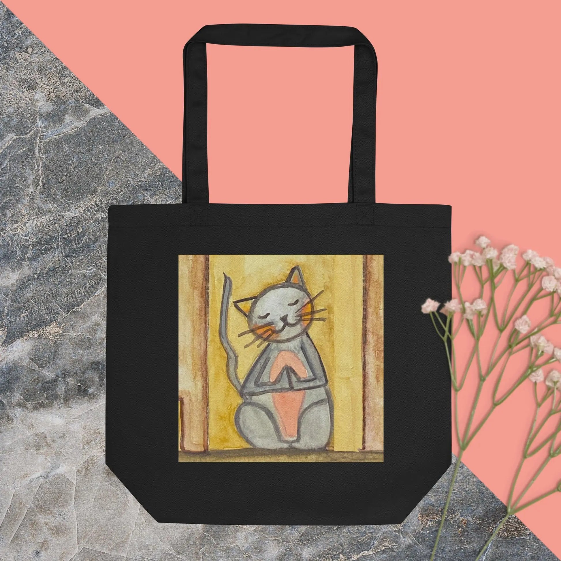 Eco Tote Bag (cat meditating - brown background)