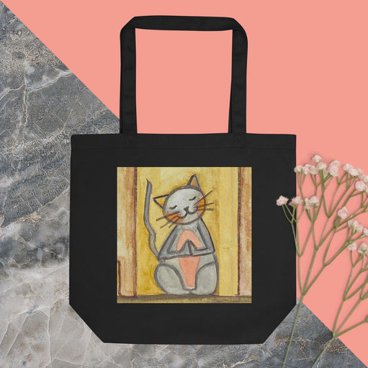 Eco Tote Bag (cat meditating - brown background)