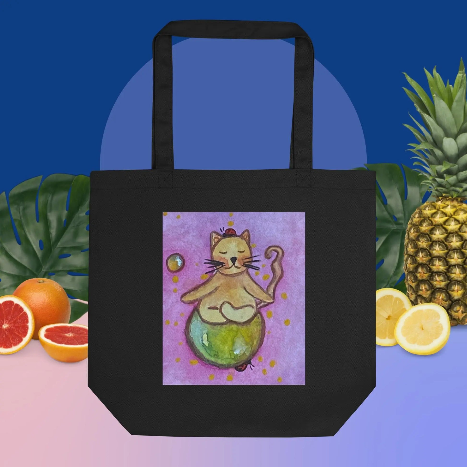 Eco Tote Bag (cat meditating on a small planet)