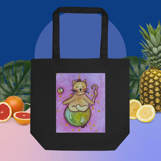 Eco Tote Bag (cat meditating on a small planet)