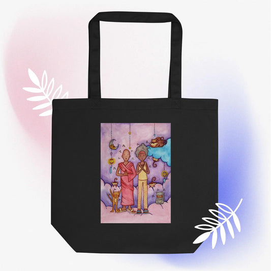 Eco Tote Bag (monk, woman and cats chanting)