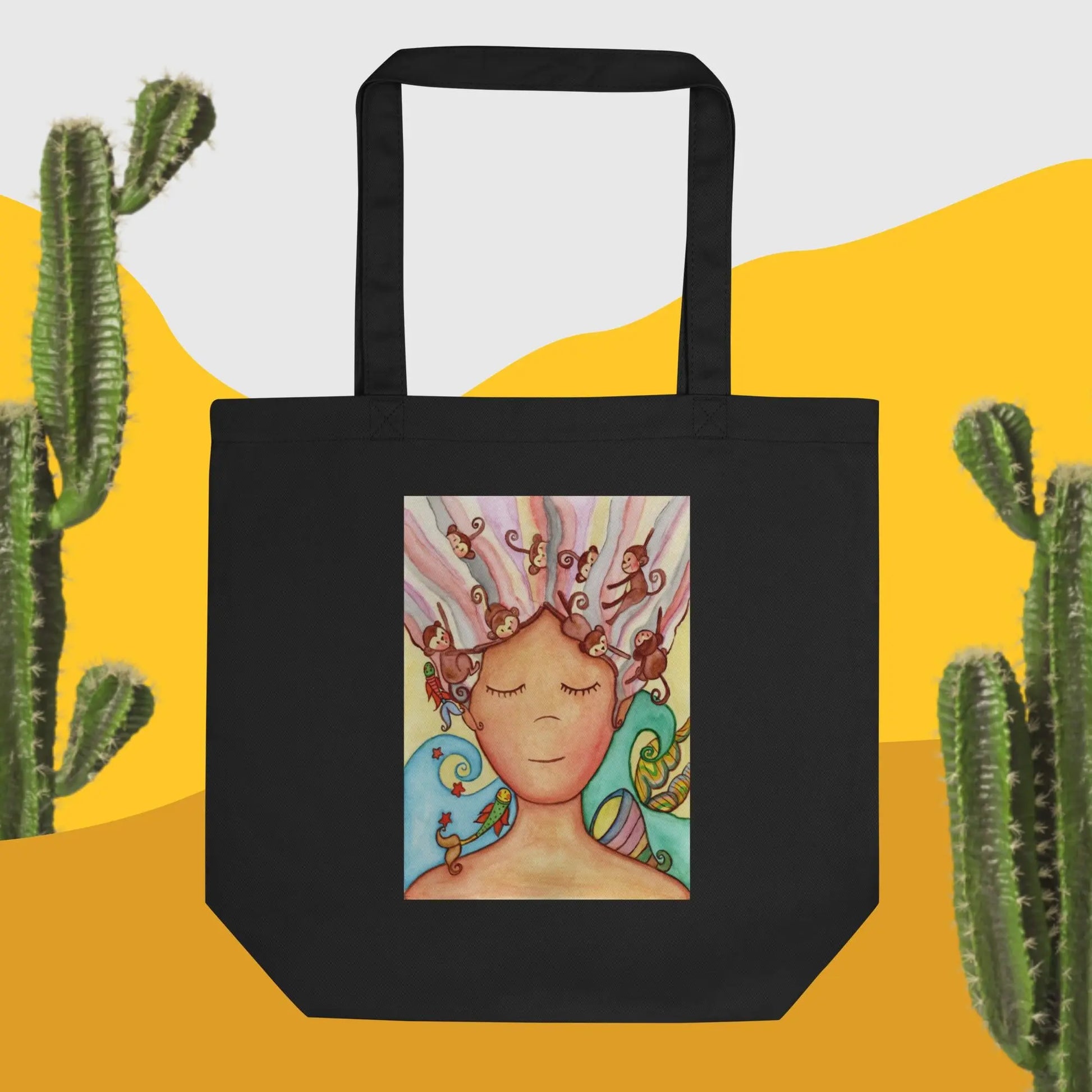 Eco Tote Bag (calming the monkey mind though meditation)
