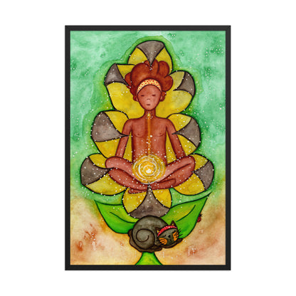 Poster of a woman's sacral chakra glowing and the energy around her.  This is a print of the original hand-painted watercolor by Brazilian artist Thaís Suizo for the LET'S MEDITATE SERIES of mediation guides.