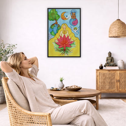 Lotus Meditation Framed Poster | Root Chakra Art | Spiritual Energy Poster
