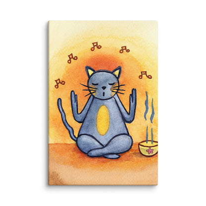 Canvas print with a cat doing yoga pose on an orange background