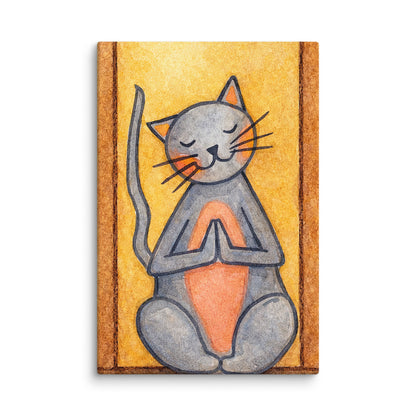 Canvas print of a cat meditating on a yellow background
