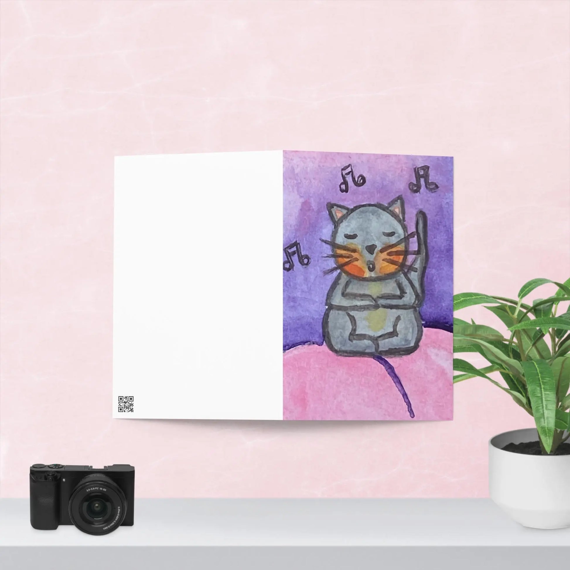 Greeting Card (cat chanting on a pink cloud)