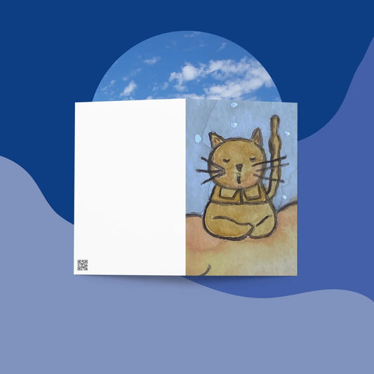 Greeting Card (brown cat meditating on a cloud)