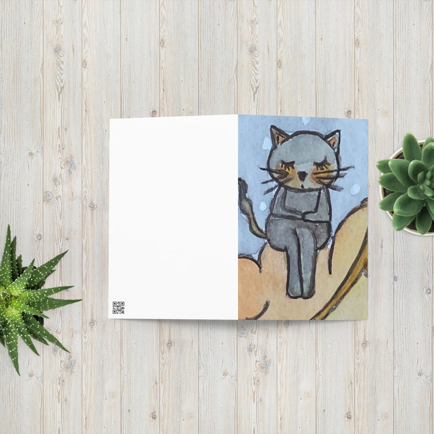 Greeting Card (blue cat meditating on a cloud)