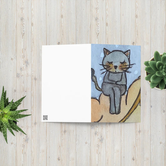 Greeting Card (blue cat meditating on a cloud)