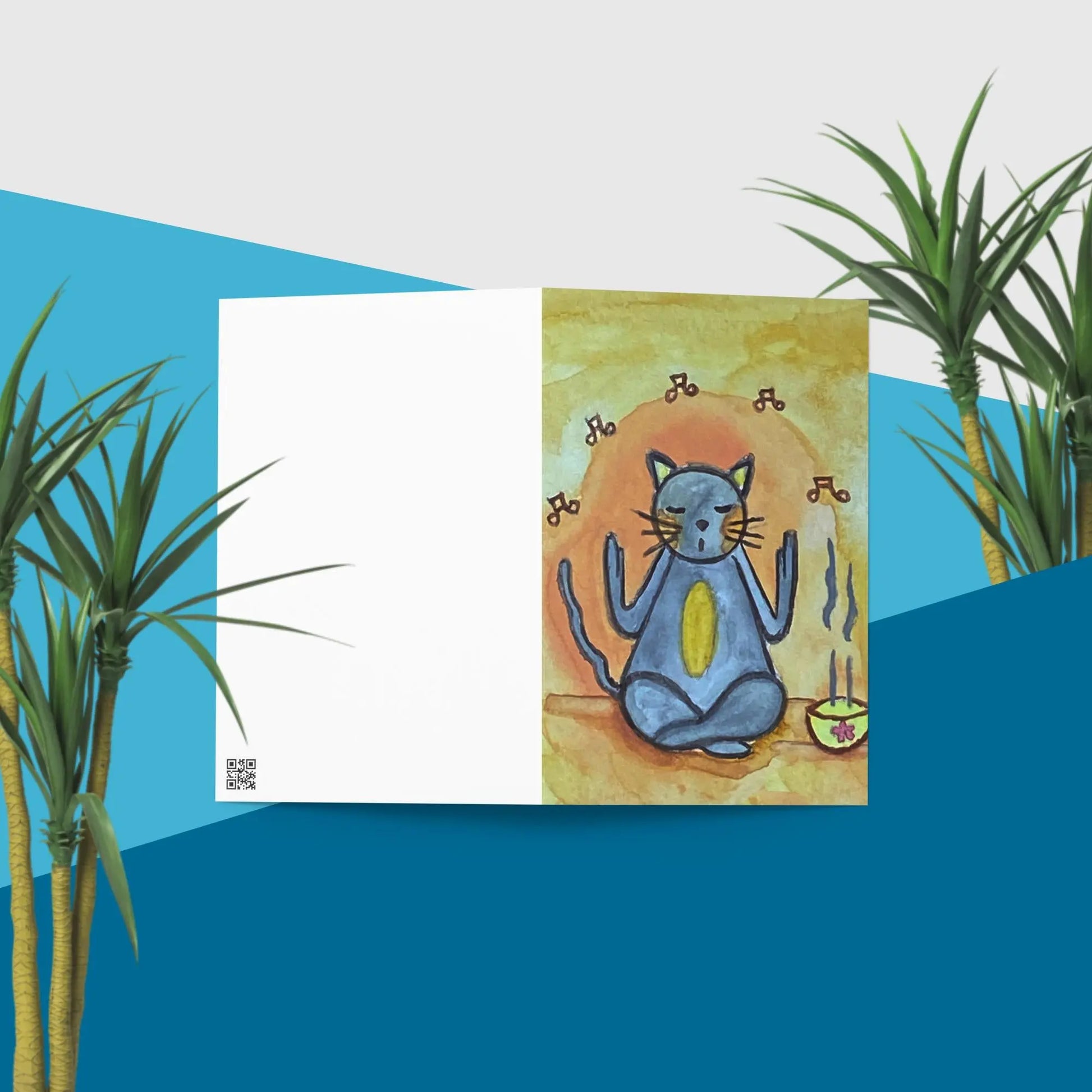 Greeting Card (cat chanting with incense burning)