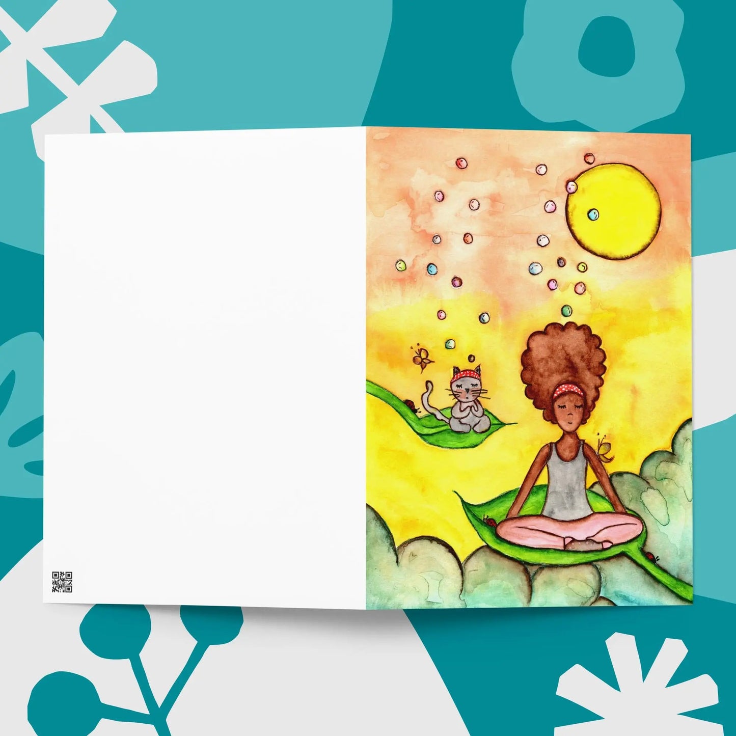 Greeting Card (cat and woman meditating)
