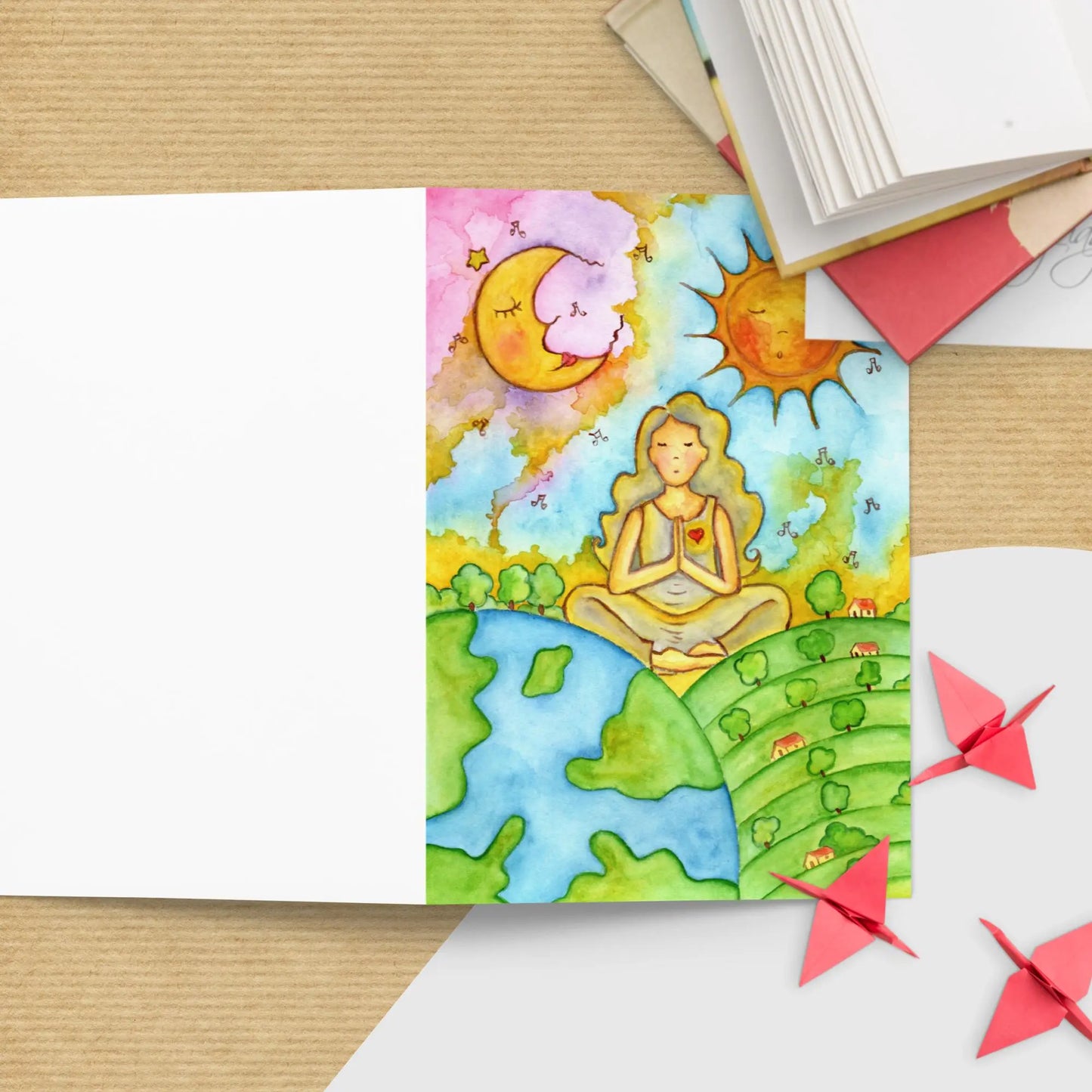 Greeting Card (meditating beneath the sun and moon)