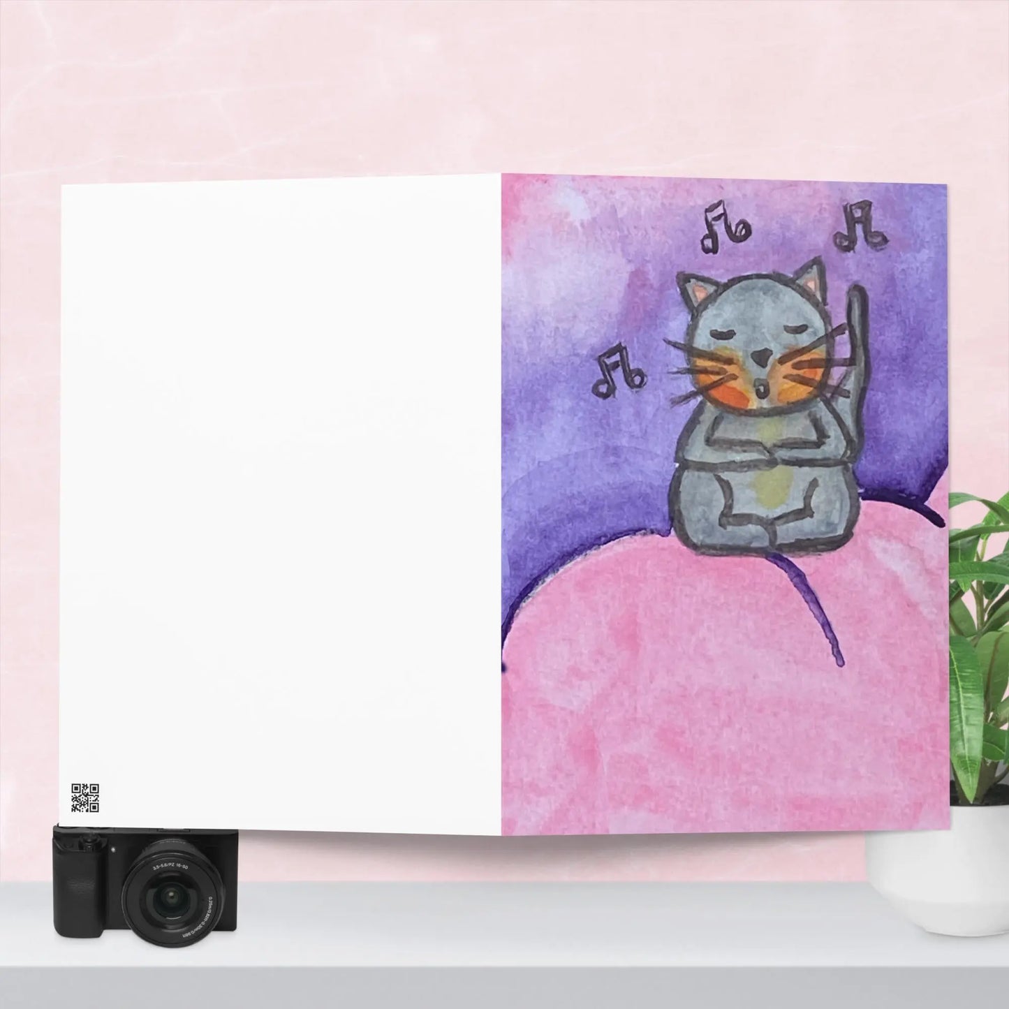 Greeting Card (cat chanting on a pink cloud)
