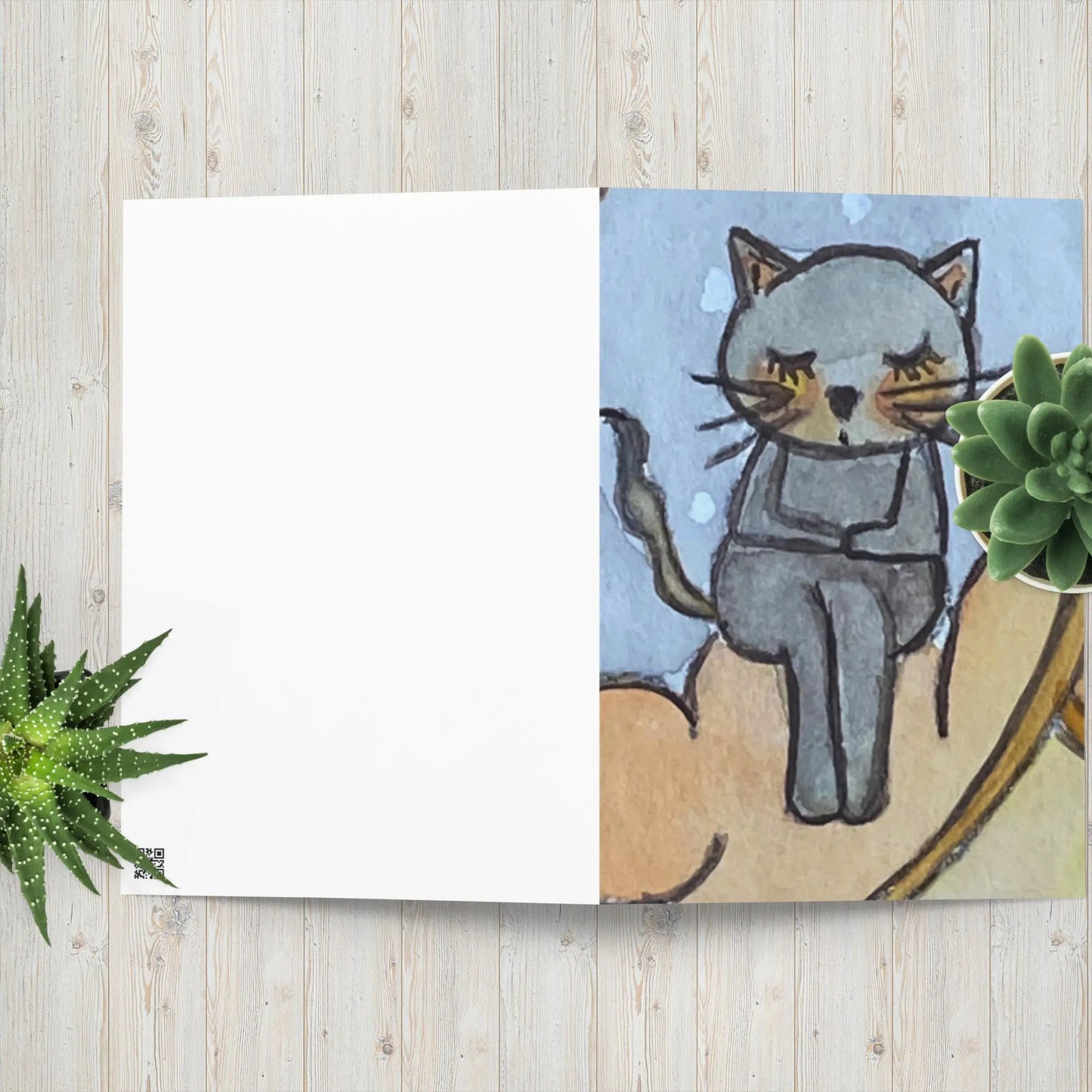 Greeting Card (blue cat meditating on a cloud)