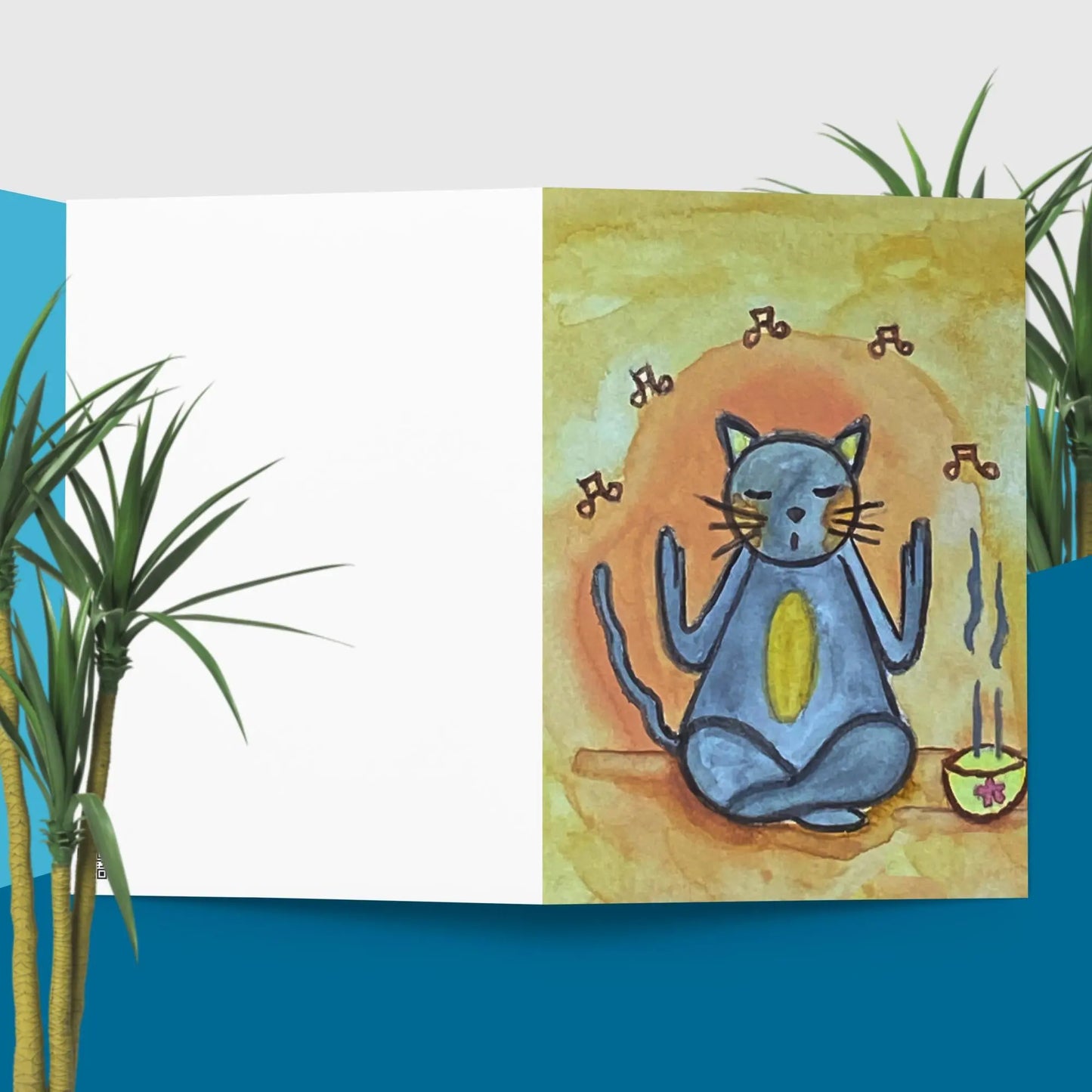 Greeting Card (cat chanting with incense burning)