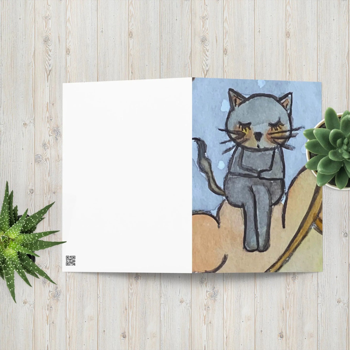 Greeting Card (blue cat meditating on a cloud)