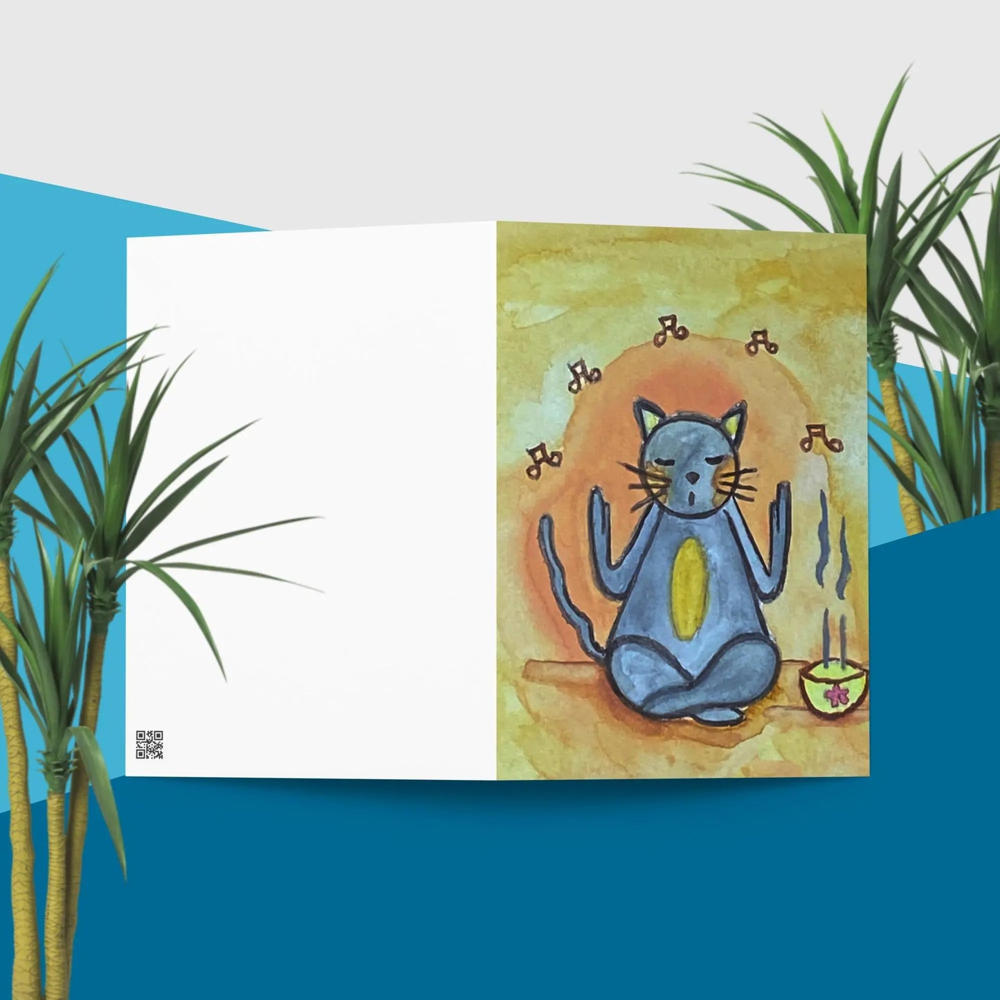 Greeting Card (cat chanting with incense burning)