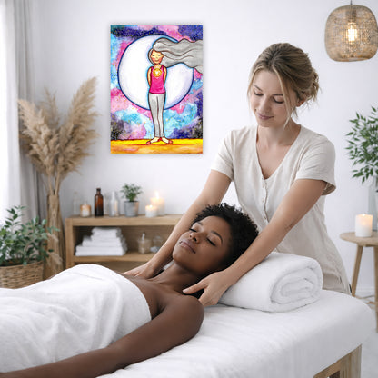 Anahata heart chakra canvas print in a wellness and massage room, calming meditation art for healing spaces