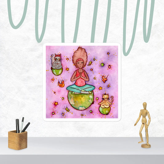 Bubble-free stickers (cats and woman meditating)