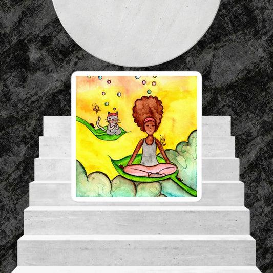 Bubble-free stickers (cat and woman meditating)