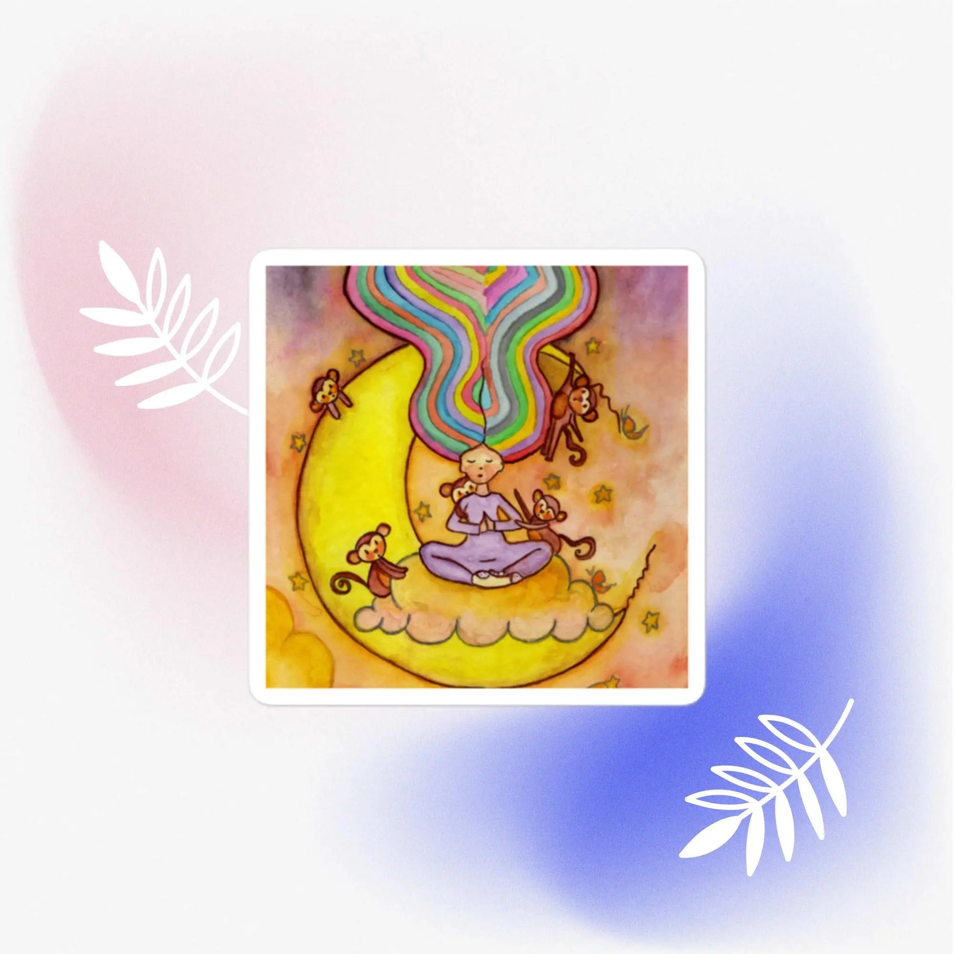 Bubble-Free Sticker (meditating on the moon)