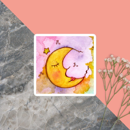 Bubble-Free Sticker (the moon meditating - pink background)