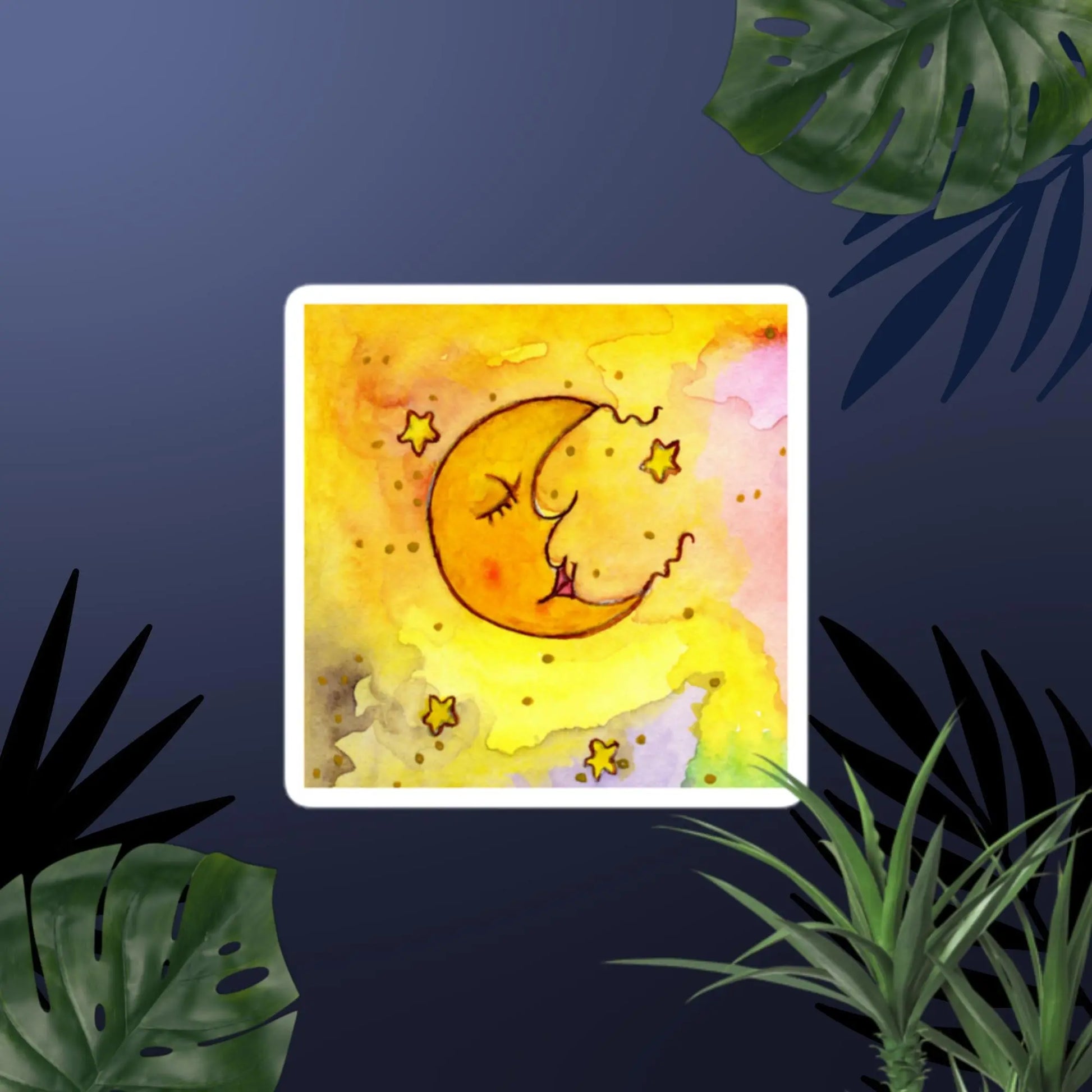 Bubble-Free Sticker (the moon meditating - yellow background)